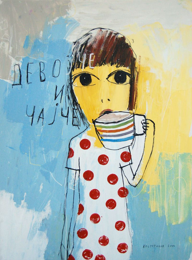 A girl and a tea Paintings