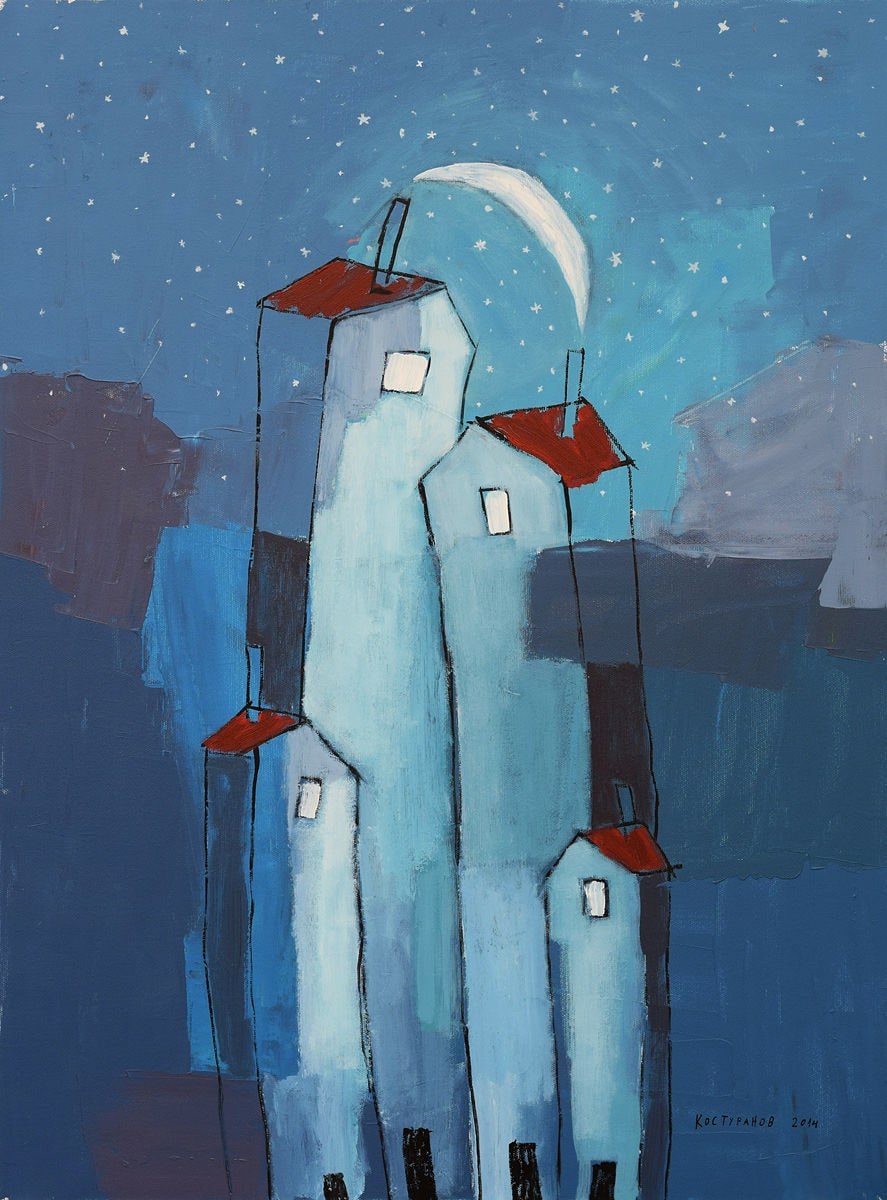Hug under the moon Painting