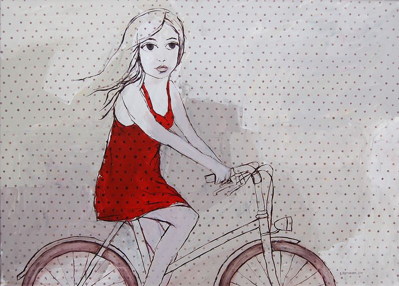 Girl on a bicycle Paintings